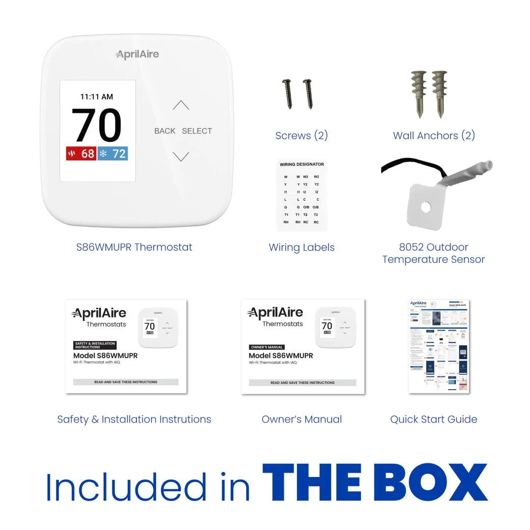 AprilAire S86WMUPR Programmable Wi-Fi Thermostat - Multi-Stage Universal with IAQ Control