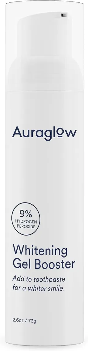 Auraglow Whitening Toothpaste Booster, Add to Toothpaste to Whiten, 9% Hydrogen Peroxide Teeth Whitening Gel Toothpaste, 350  Whitening Treatments, 6-Month Supply, 2.6oz