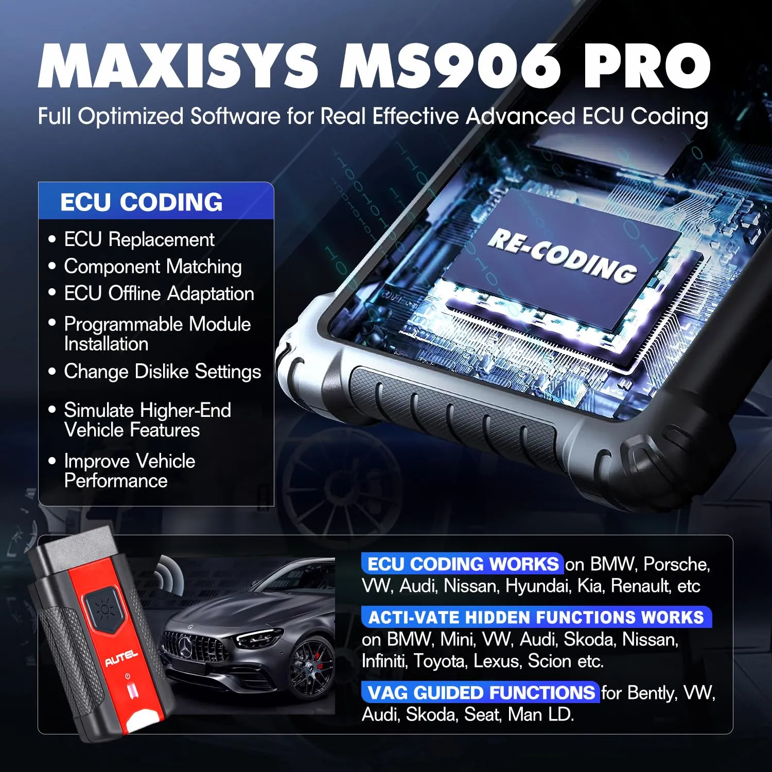 Autel MaxiSys MS906 PRO Scanner, 2024 5X Faster MS906Pro Advanced ECU Coding Upgrade of MS906BT MK908, DoIP & CAN FD, 36  Service, 3000  Active Tests, Auto Scan 2.0, 4G/128G, FCA Autoauth