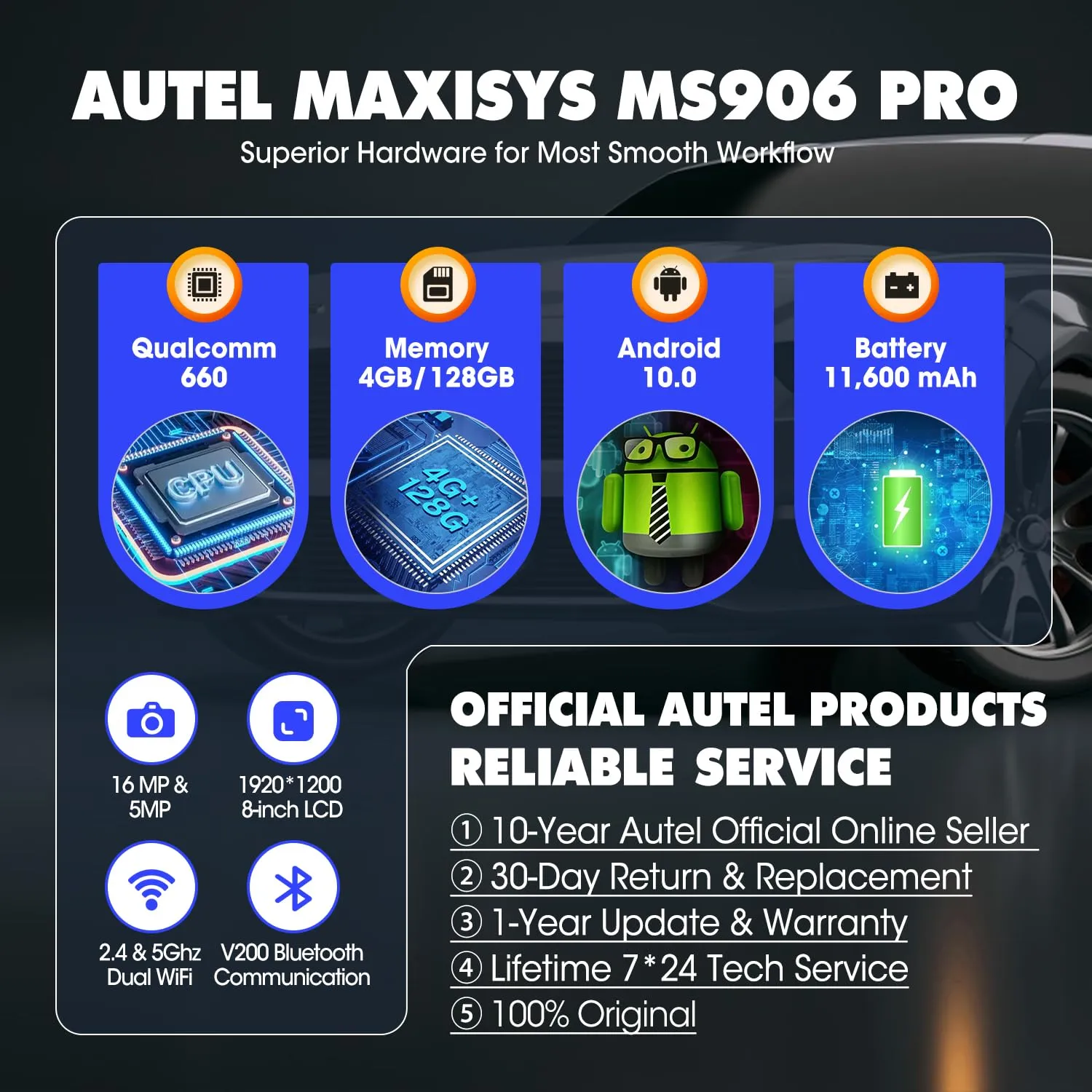 Autel MaxiSys MS906 PRO Scanner, 2024 5X Faster MS906Pro Advanced ECU Coding Upgrade of MS906BT MK908, DoIP & CAN FD, 36  Service, 3000  Active Tests, Auto Scan 2.0, 4G/128G, FCA Autoauth