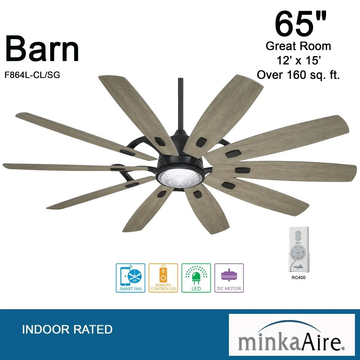 Barn LED 65" Smart Ceiling Fan with Remote, Coal