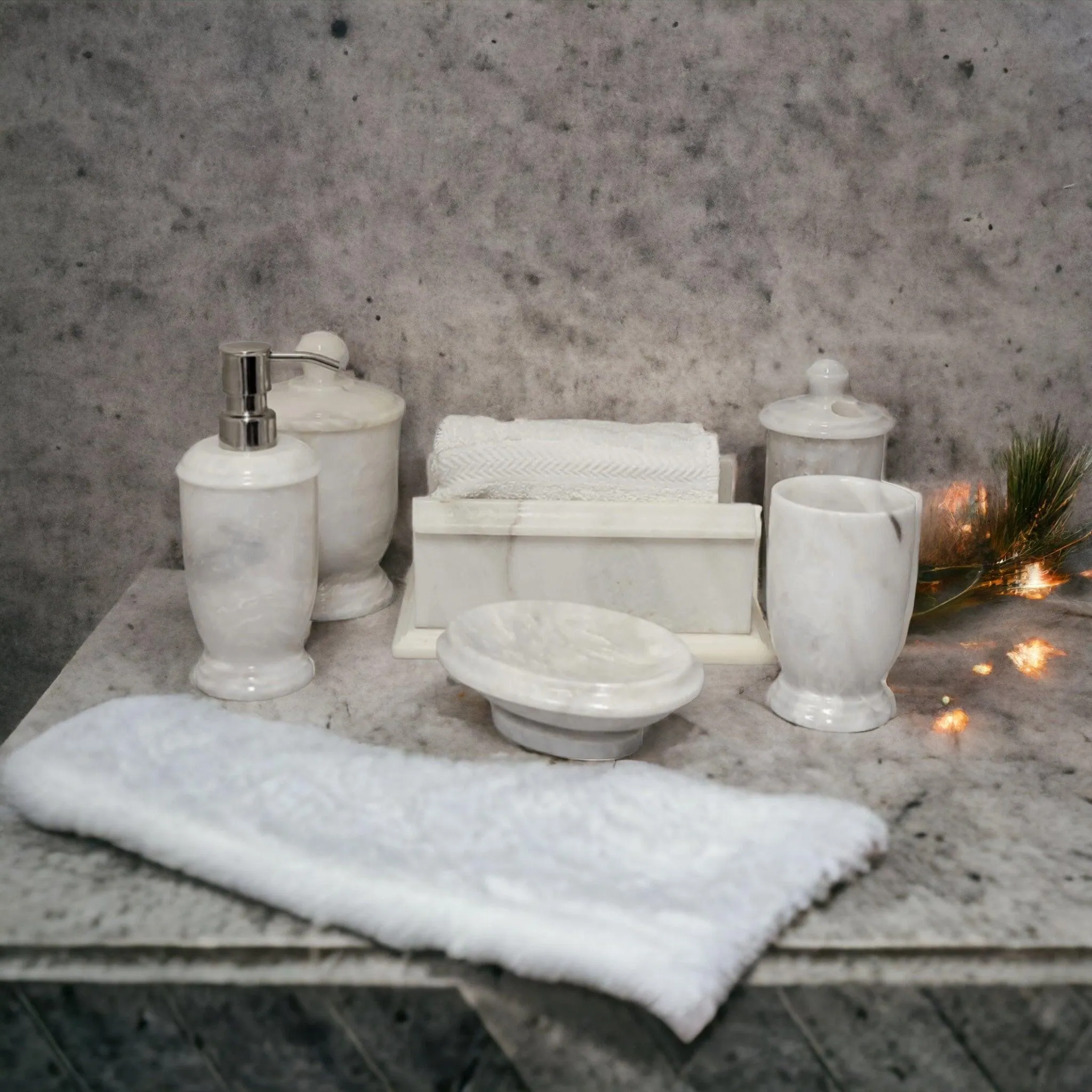 Bath Accessory Sets - White Marble Bathroom