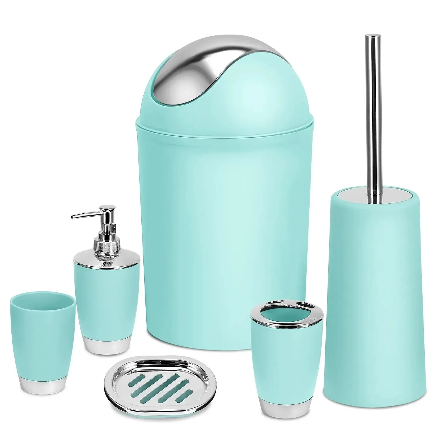 Bathroom Accessories Set 6 Pcs Bathroom Ensemble Complete with Soap Dispenser & Toothbrush Holder