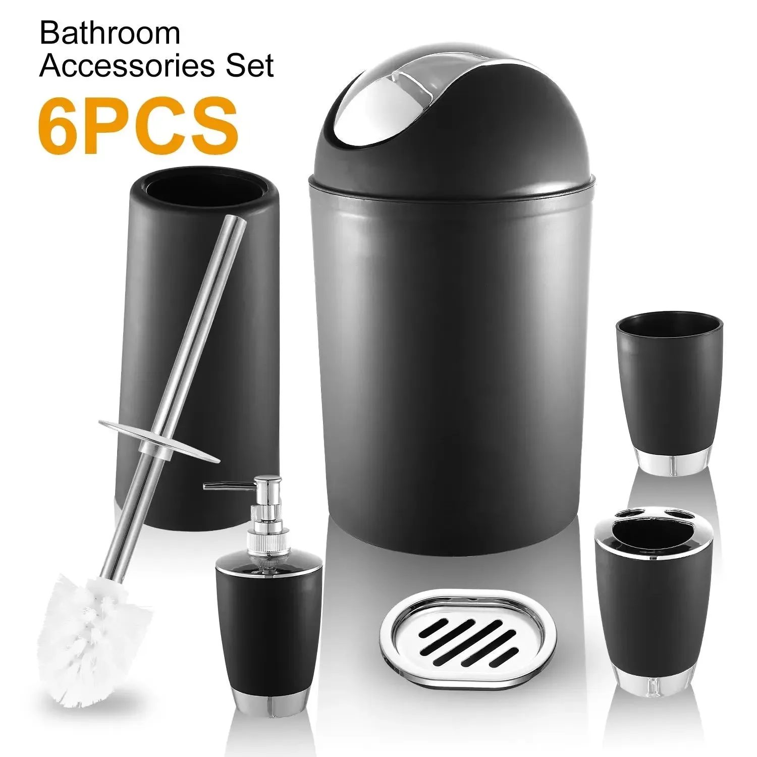 Bathroom Accessories Set 6 Pcs Bathroom Ensemble Complete with Soap Dispenser & Toothbrush Holder