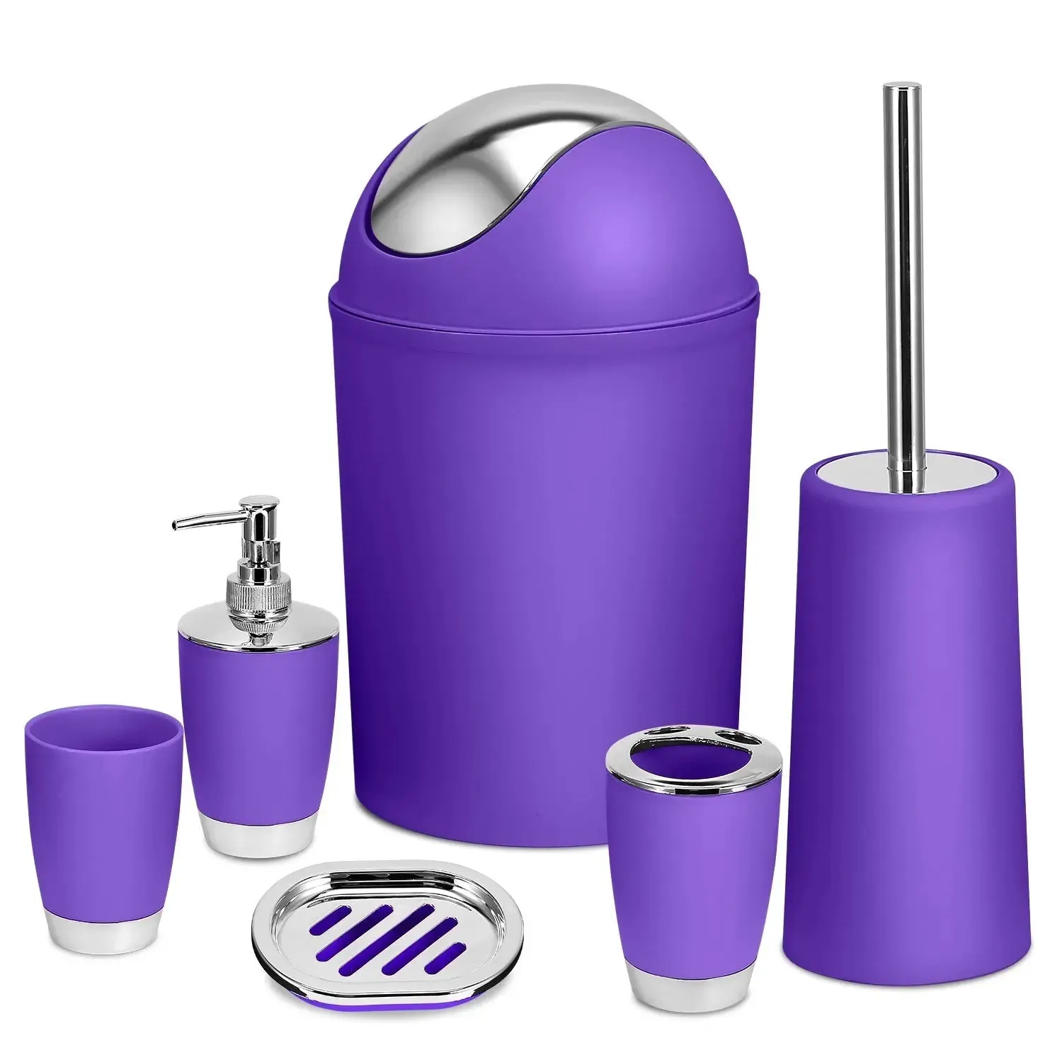 Bathroom Accessories Set 6 Pcs Bathroom Ensemble Complete with Soap Dispenser & Toothbrush Holder