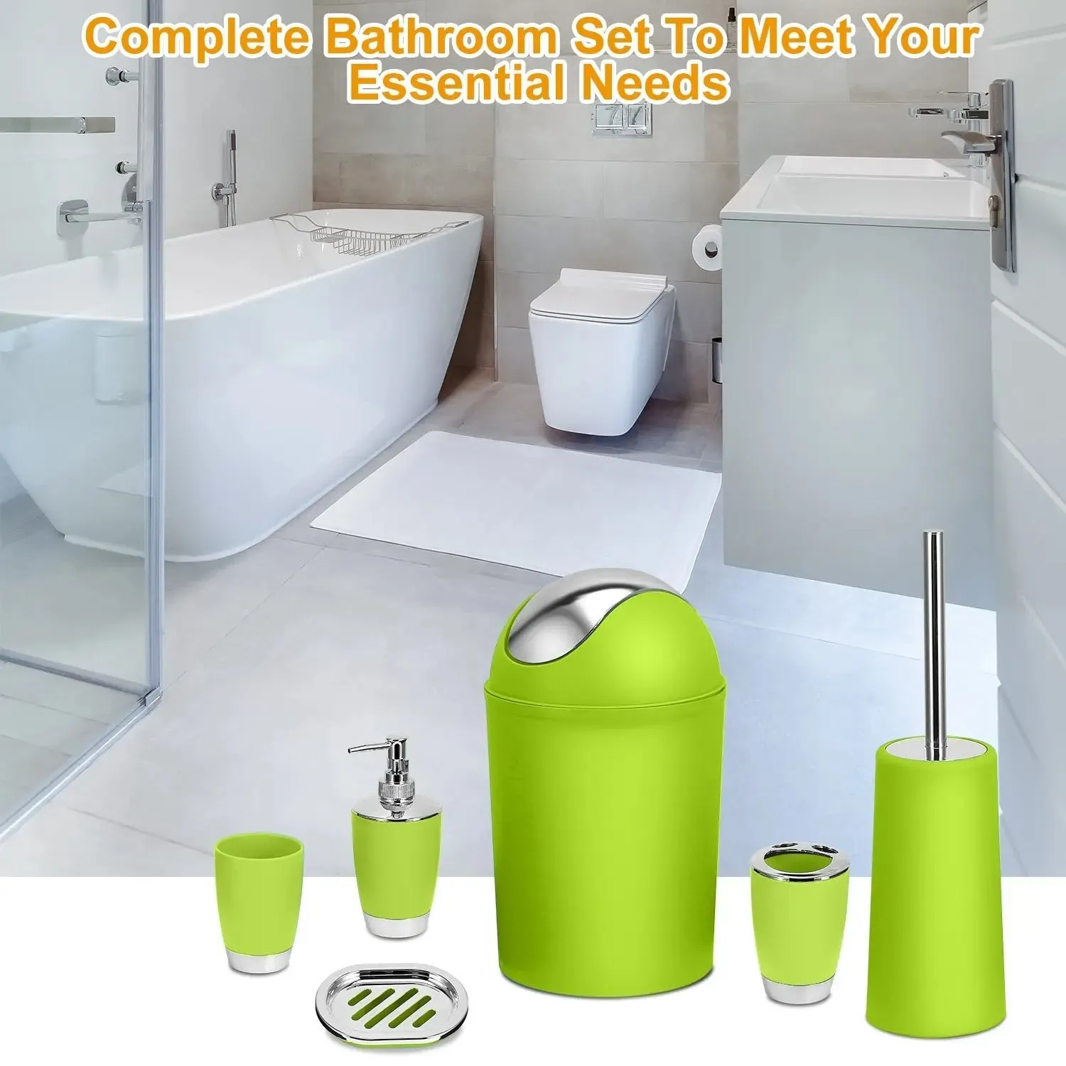 Bathroom Accessories Set 6 Pcs Bathroom Ensemble Complete with Soap Dispenser & Toothbrush Holder