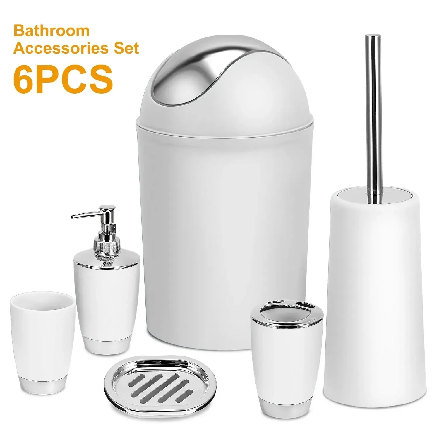 Bathroom Accessories Set 6 Pcs Bathroom Ensemble Complete with Soap Dispenser & Toothbrush Holder