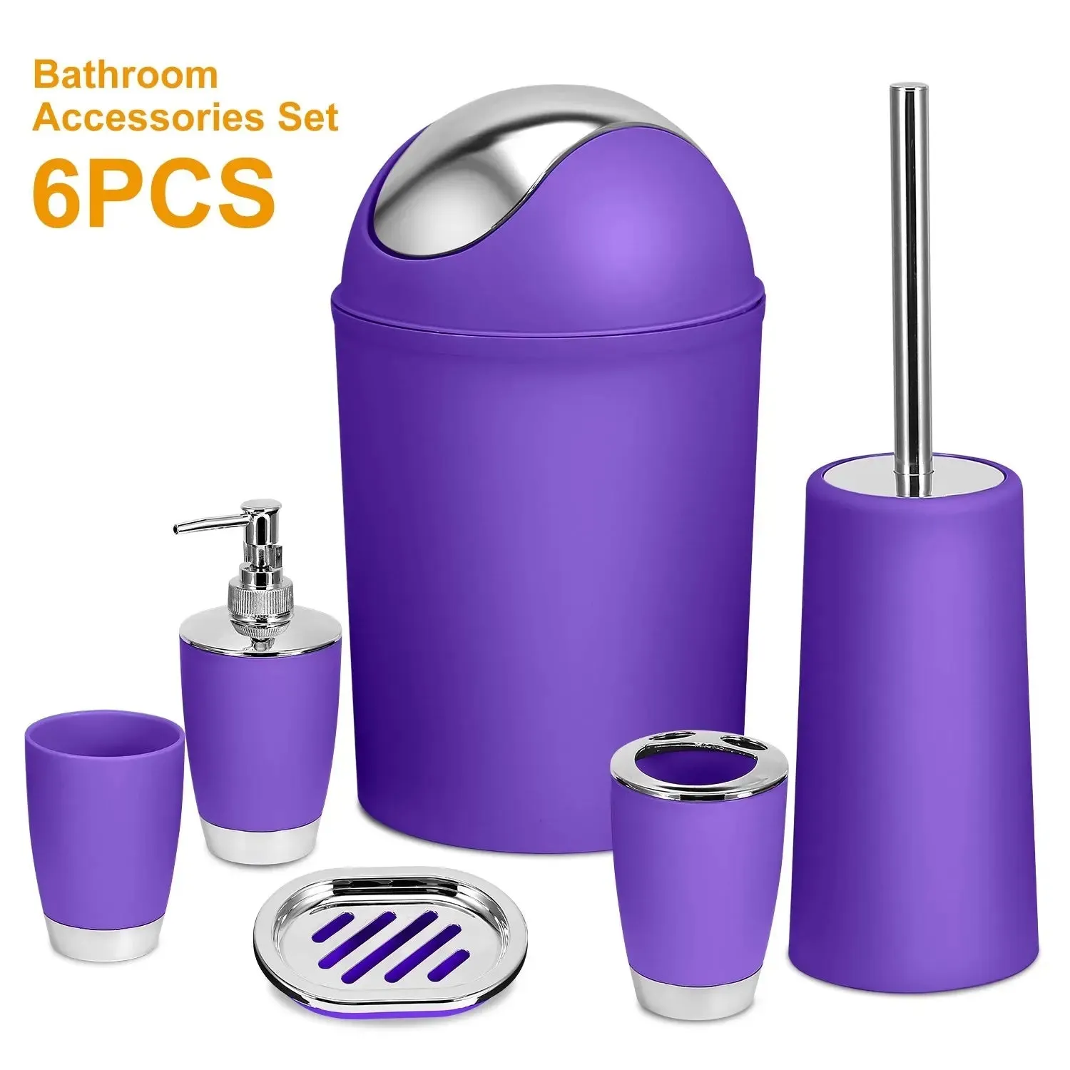 Bathroom Accessories Set 6 Pcs Bathroom Ensemble Complete with Soap Dispenser & Toothbrush Holder