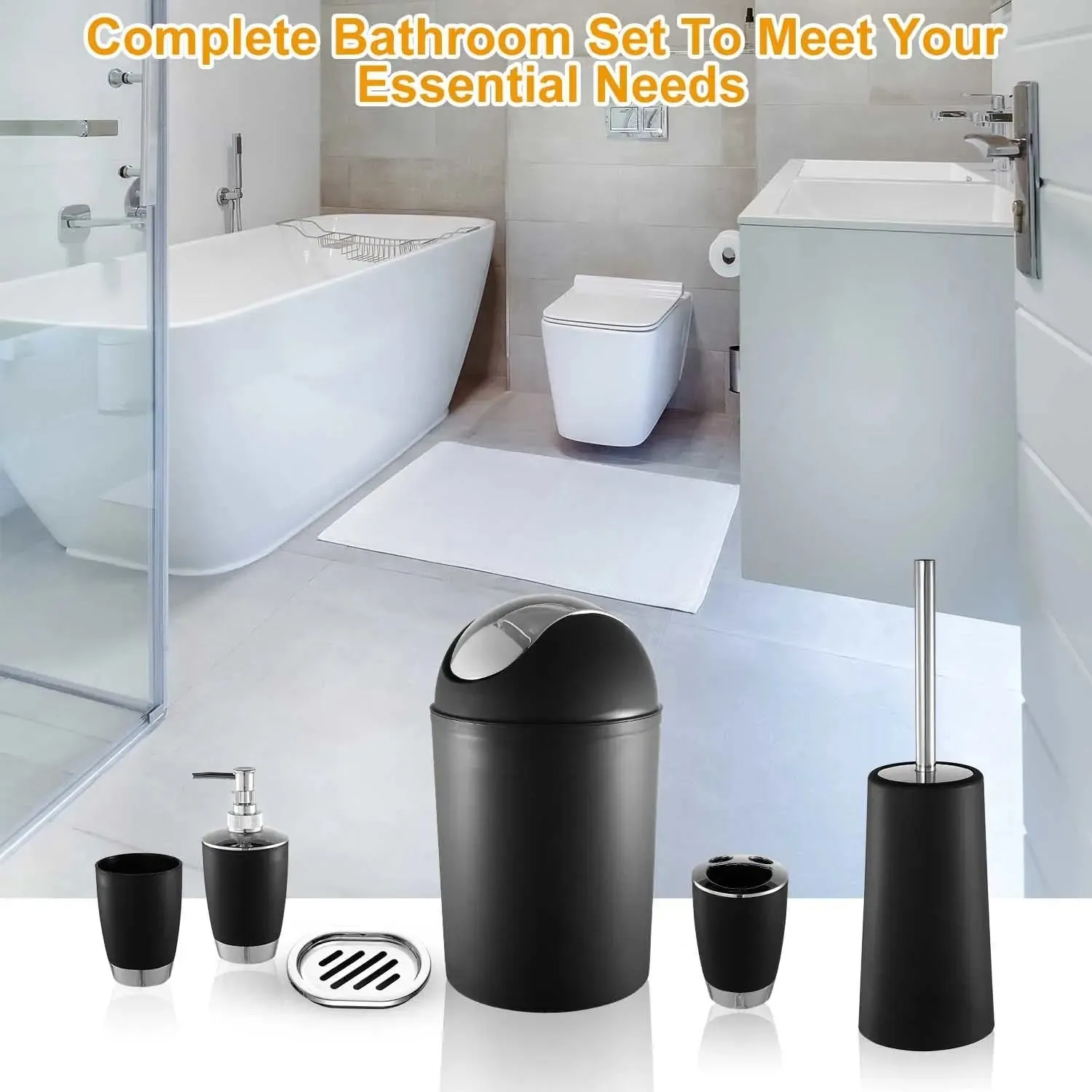 Bathroom Accessories Set 6 Pcs Bathroom Ensemble Complete with Soap Dispenser & Toothbrush Holder