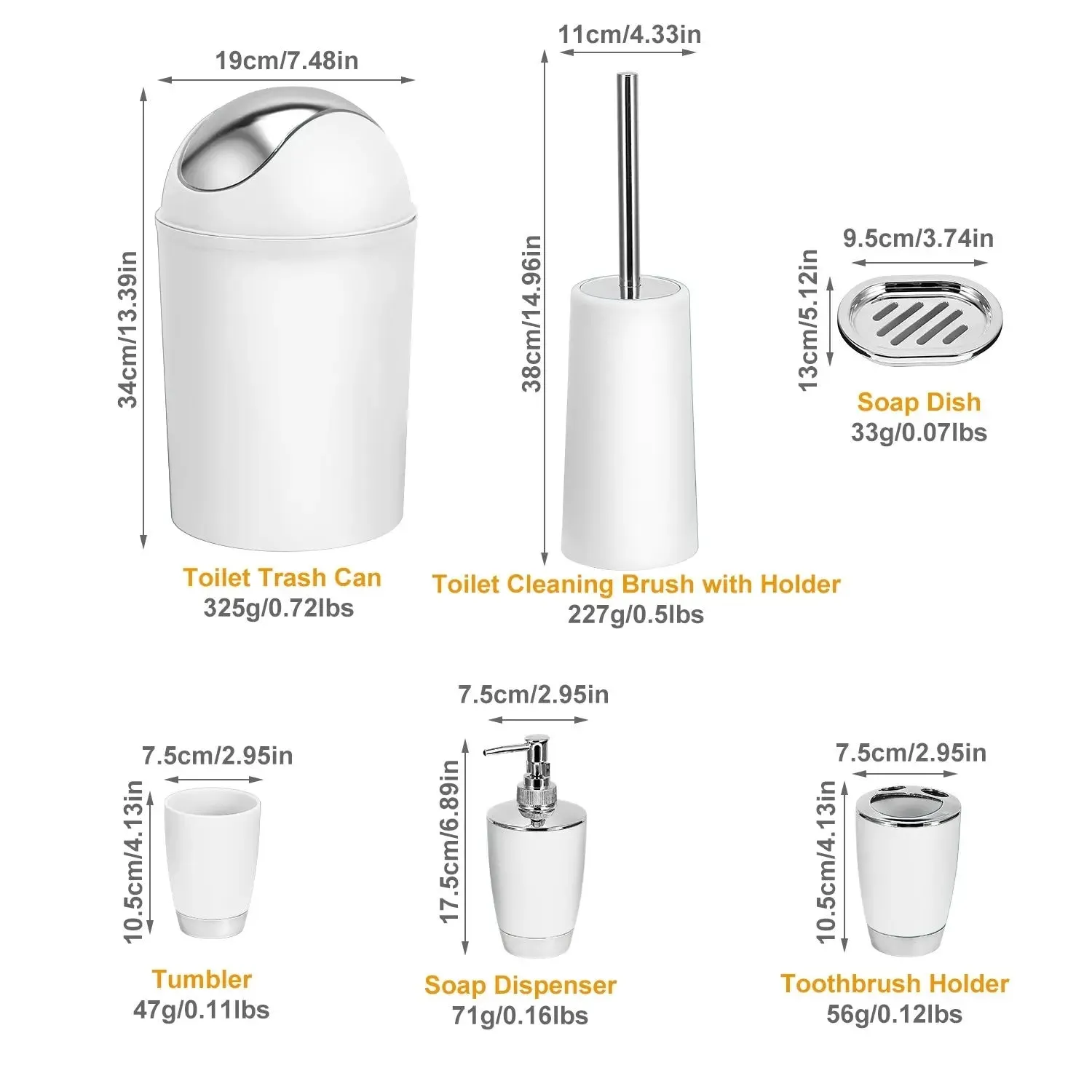 Bathroom Accessories Set 6 Pcs Bathroom Ensemble Complete with Soap Dispenser & Toothbrush Holder