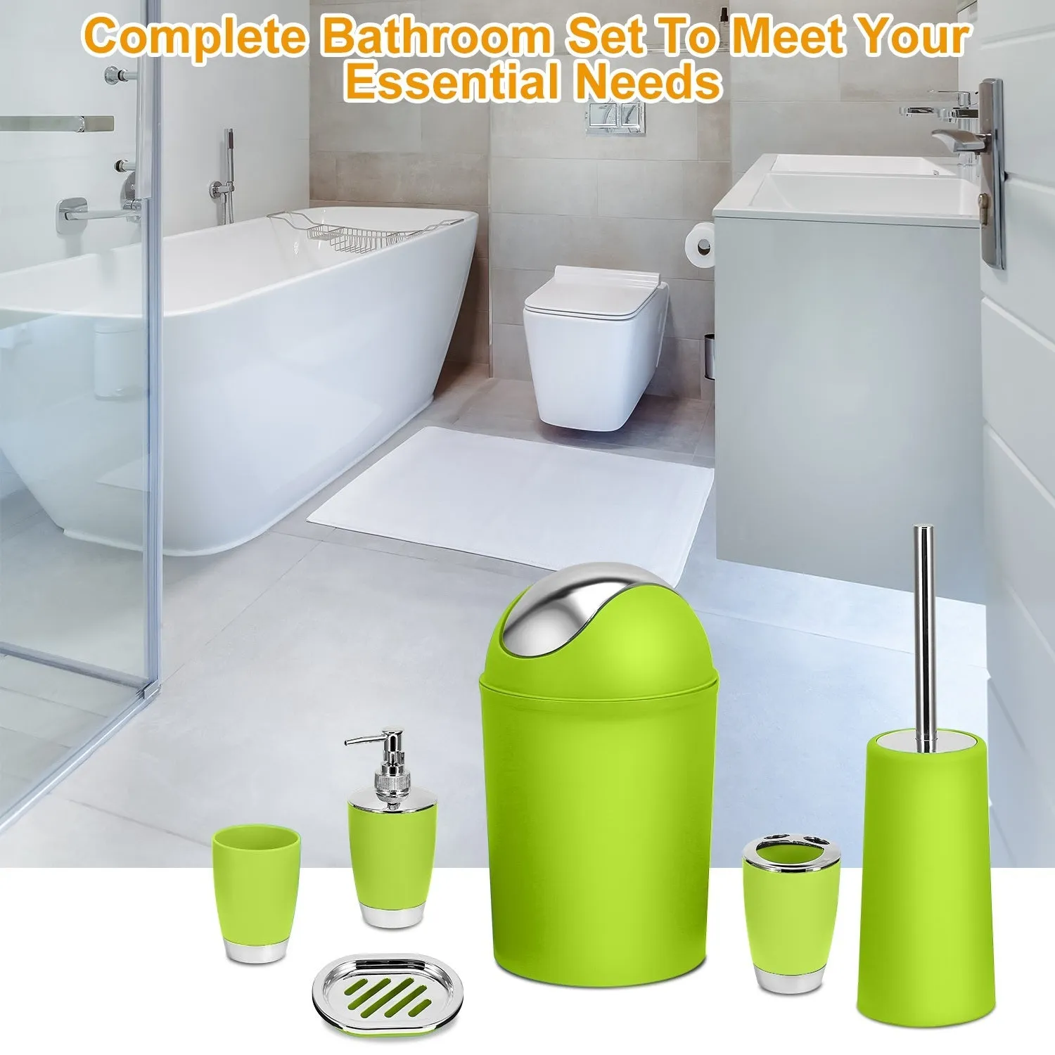 Bathroom Accessories Set 6 Pcs Bathroom Set Ensemble Complete Soap Dispenser Toothbrush Holder