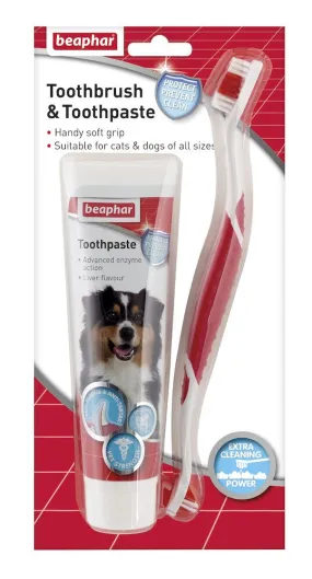 Beaphar | Dog & Cat Toothbrush & Toothpaste Set | Complete Dental Kit