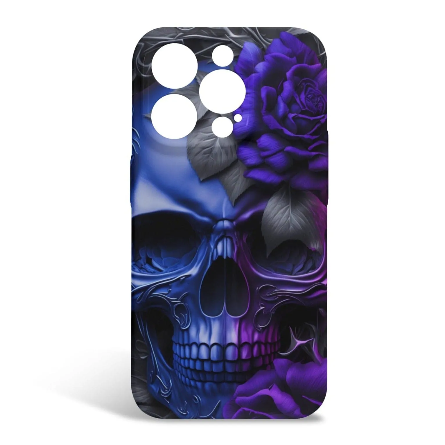 Blue Purple Skull Flower iPhone 15 Pro Phone Case