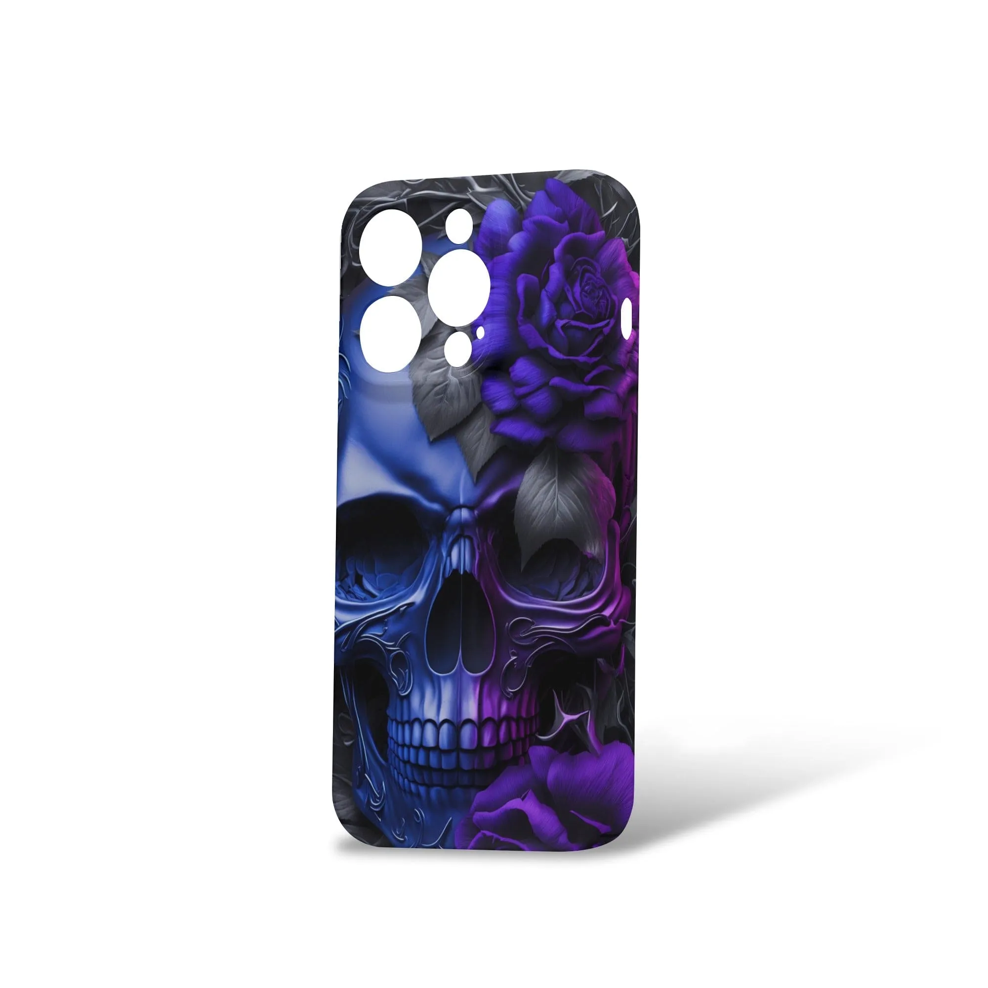 Blue Purple Skull Flower iPhone 15 Pro Phone Case