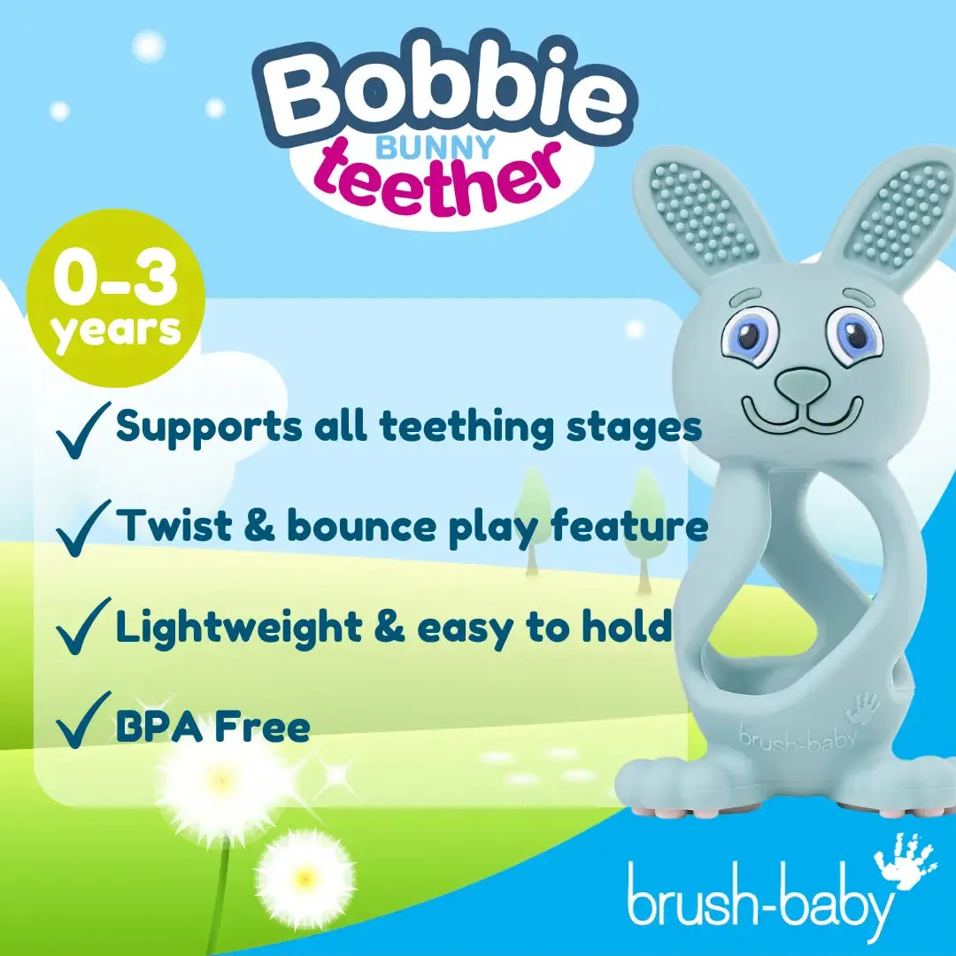 Brush Baby Bobbie Bunny Baby Teether Toy Eucalyptus Green | Twist & Bounce Teething Toy