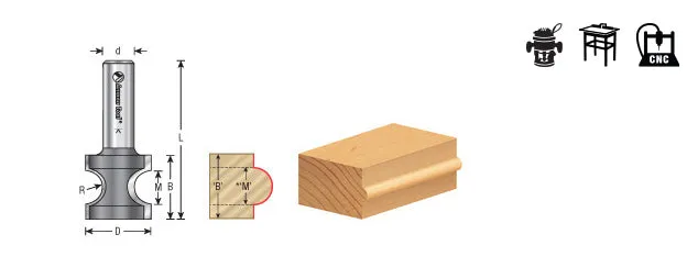 Bullnose Router Bit | 9⁄64 Radius x 21⁄32 Dia x 3⁄4 x 1⁄2"Shank | 51554 | 738685155547