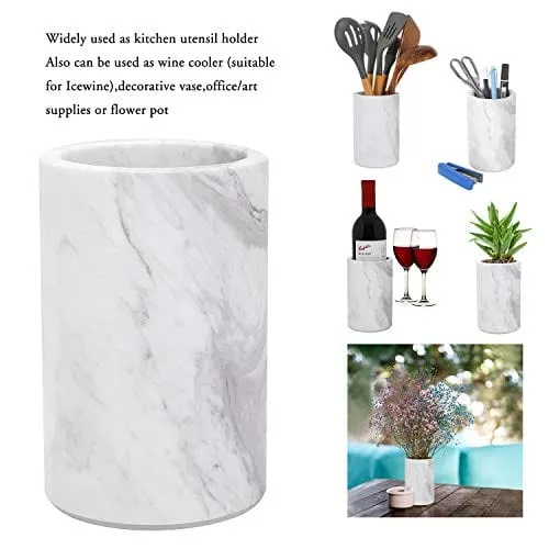 ChasBete Kitchen Utensil Holder for Countertop, Natural Marble Wine Chiller Bucket/Utensil Crock/Cooking Utensil Holder