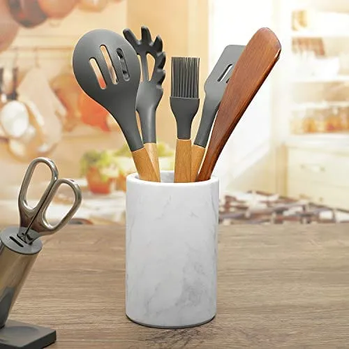 ChasBete Kitchen Utensil Holder for Countertop, Natural Marble Wine Chiller Bucket/Utensil Crock/Cooking Utensil Holder