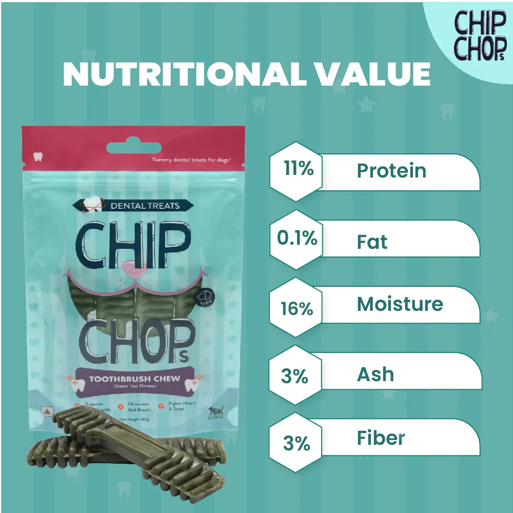 Chip Chops Toothbrush Chew Green Tea Flavored Dog Treats