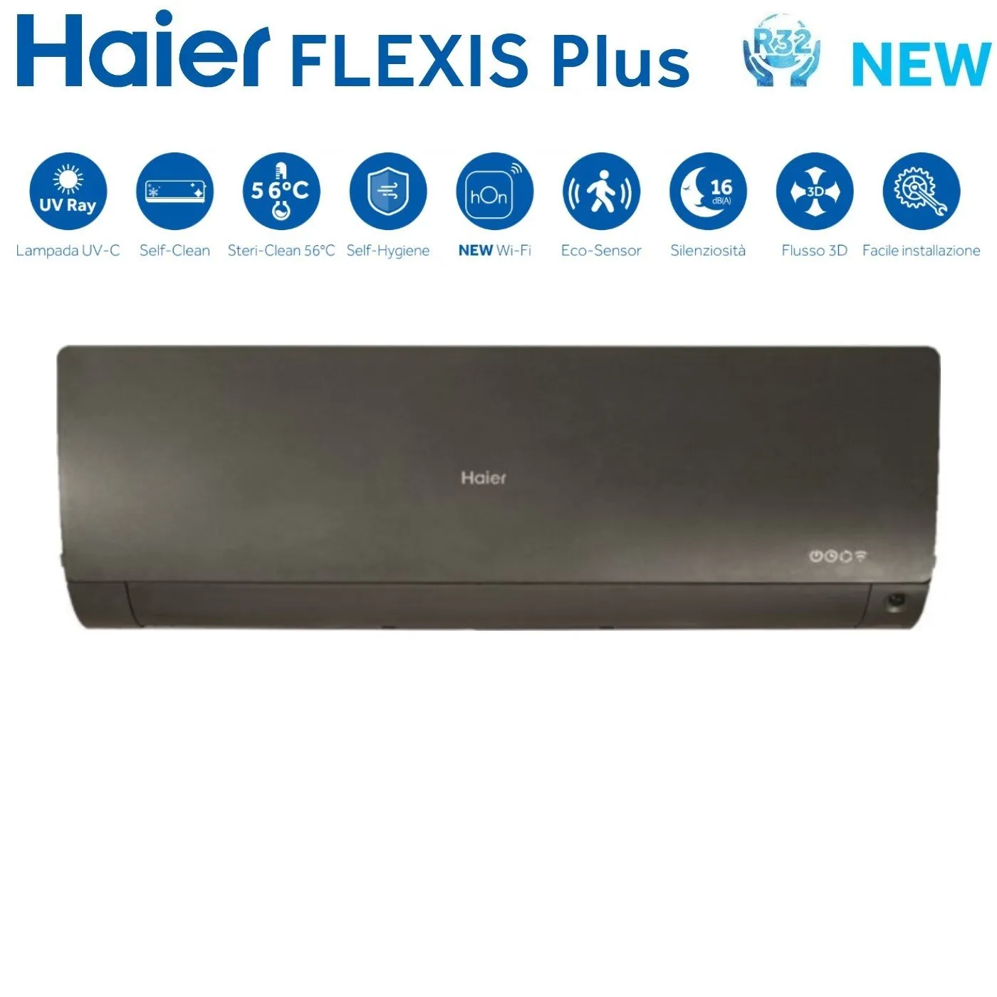 Climatizzatore Condizionatore Haier Quadri Split Inverter serie FLEXIS PLUS BLACK 7 7 9 18 con 4U75S2SR3FA R-32 Wi-Fi Integrato Colore Nero 7000 7000 9000 18000