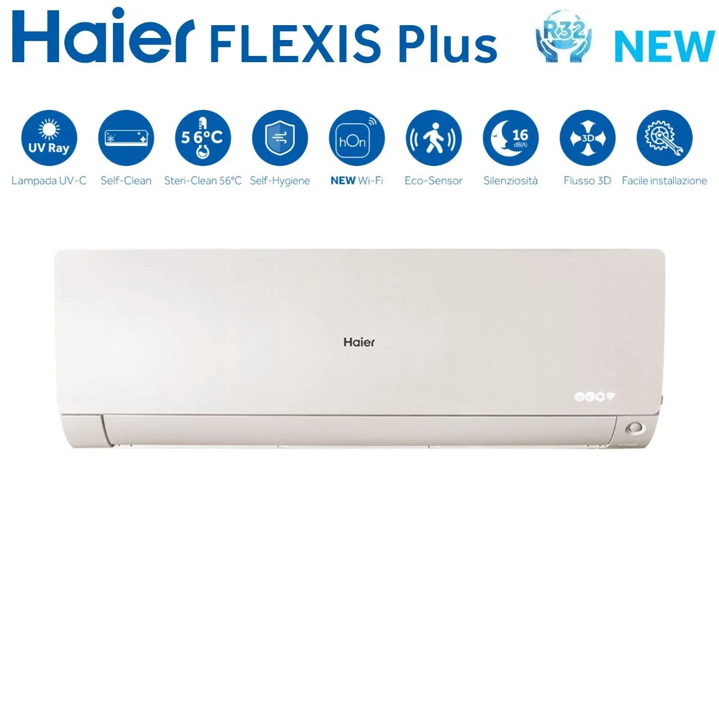 Climatizzatore Condizionatore Haier Quadri Split Inverter serie FLEXIS PLUS WHITE 7 7 7 9 con 4U75S2SR3FA R-32 Wi-Fi Integrato Colore Bianco 7000 7000 7000 9000