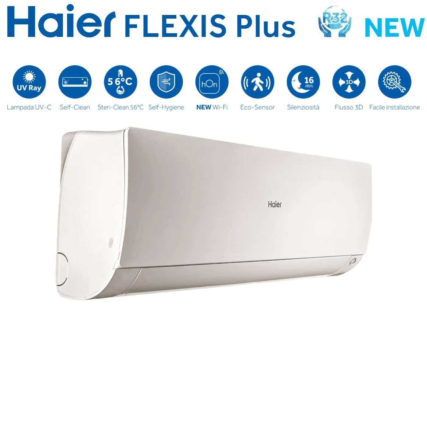 Climatizzatore Condizionatore Haier Quadri Split Inverter serie FLEXIS PLUS WHITE 7 7 7 9 con 4U75S2SR3FA R-32 Wi-Fi Integrato Colore Bianco 7000 7000 7000 9000