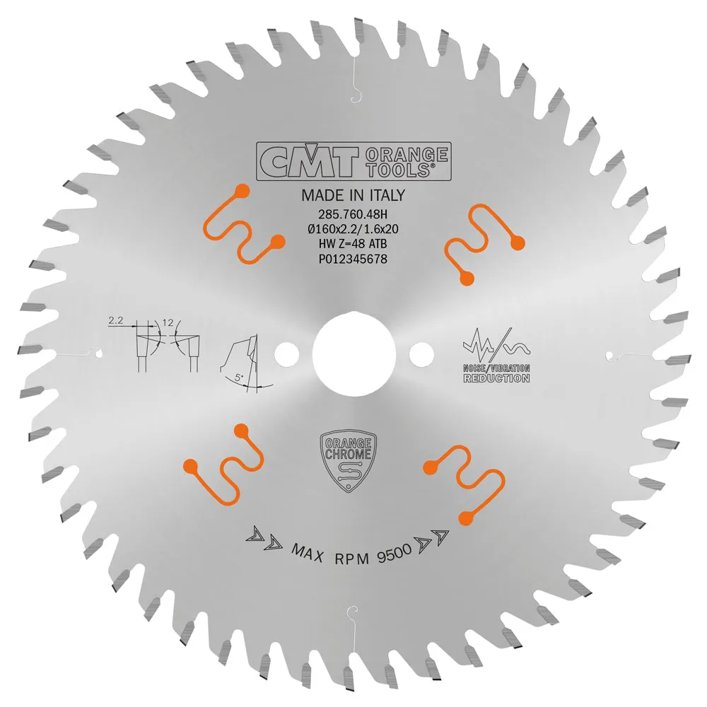 CMT Orange Tools 285.760.48H FINE FINISH 160x0.086”/0.063”x20mm  T=48 ATB