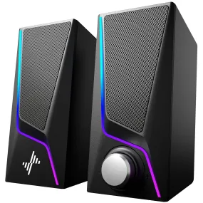 Computer Speakers, PC Speakers with 6 Lighting Modes, USB Powered Computer Speakers for Desktop Monitor with 2 Bass-Boost Ports, 2 Speaker Units, and 3.5mm Aux-in Cable for PC, Laptop, Tablet, Phone