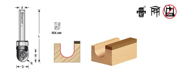 Core Box Router Bit | 1⁄4 Radius x 1⁄2 Dia x 1⁄2 x 1⁄4"Shank | RC-45910 | 738685045916