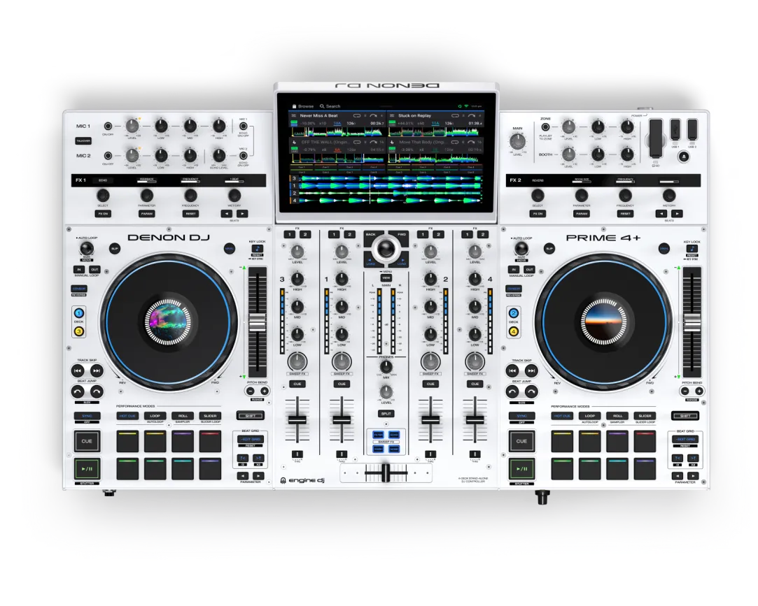 Denon DJ PRIME 4  Special Edition 4-Deck Standalone DJ Controller (White)