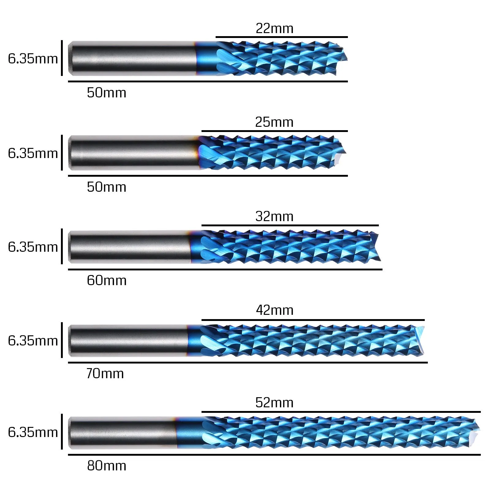 [Discontinued] CS05A, 1/4" Shank & Cutting, Corn Cob Milling Cutter, 5Pcs End Mill Set