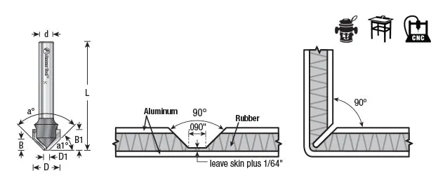 Double Edge Folding 'V' Groove (ACM) Router Bit | 90°x 0.118 Tip x 3⁄4 Dia x 17⁄32 x 1⁄4" Shank | 45793 | 738685457931