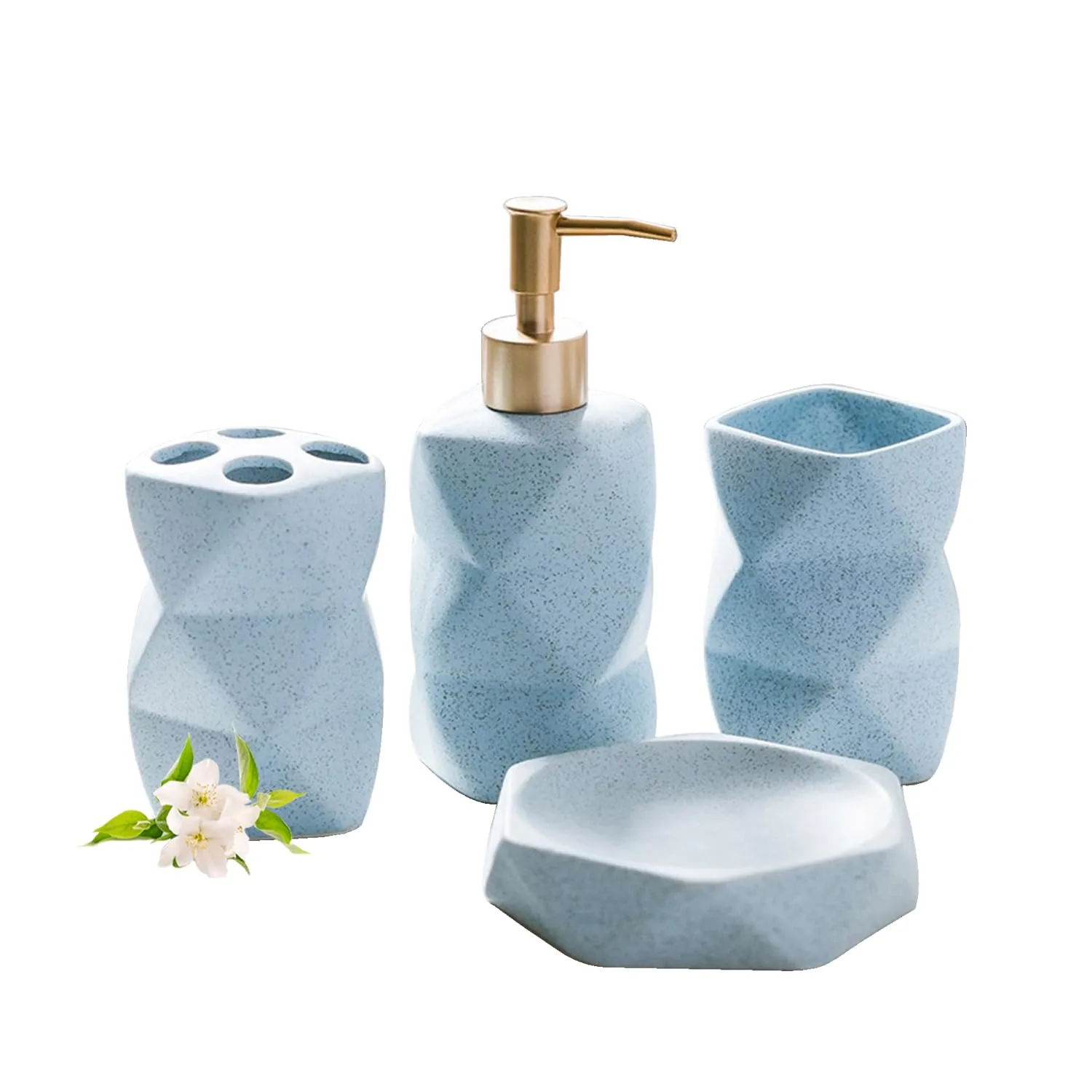 Ekhasa Ceramic Bathroom Accessories Set of 4 | includes Ceramic Liquid Handwash Soap Dispenser, Toothbrush Holder for Wash Basin, Soap Dish, Tumbler | Soap Dispenser Set for Bathroom | Gift for Home