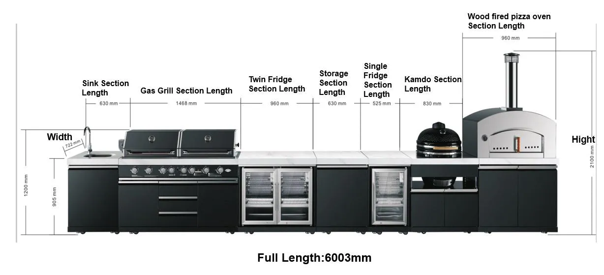 Element Twin Hood 8 Burner Outdoor BBQ Kitchen: High Grade 304 SS   White Stone