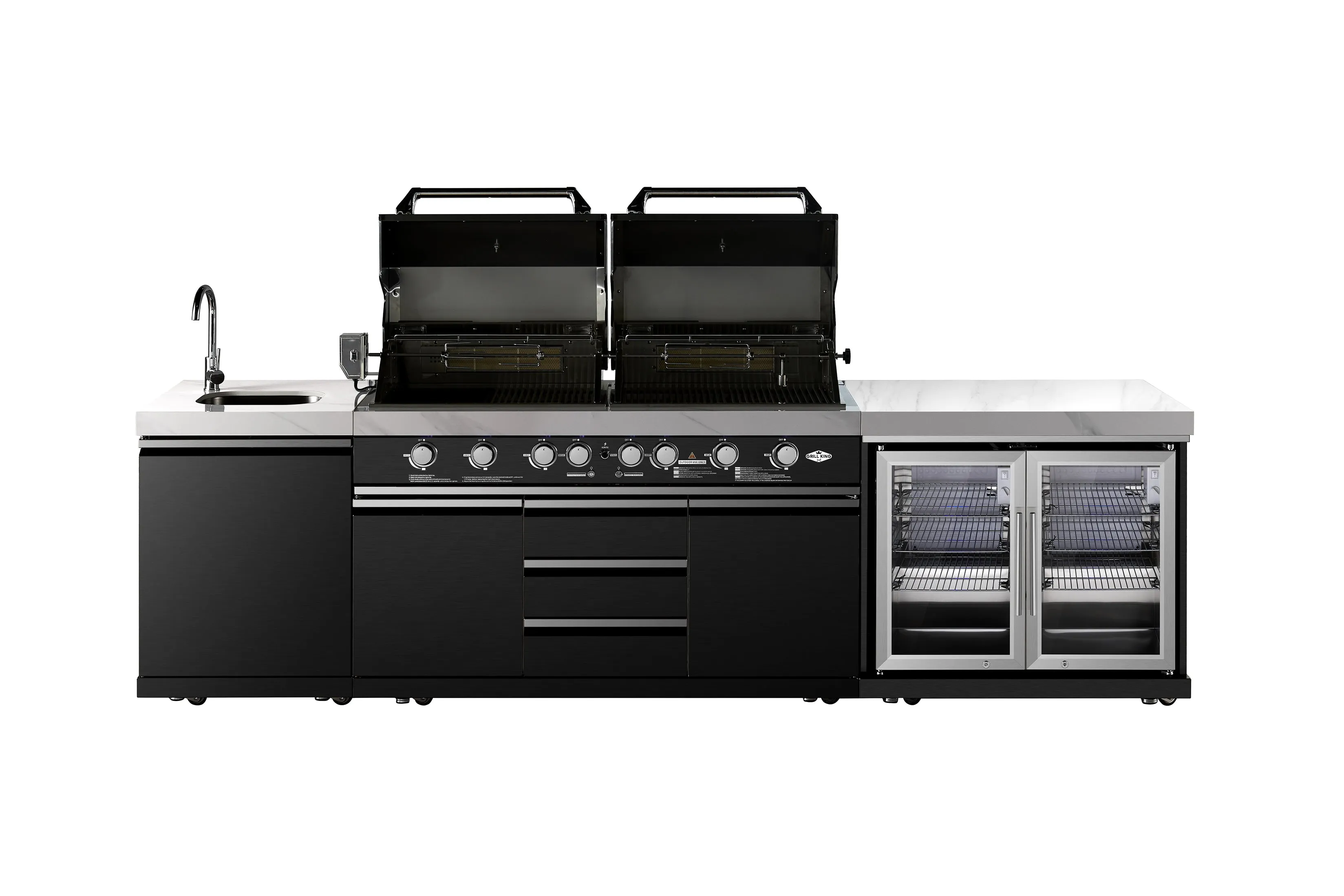 Element Twin Hood 8 Burner Outdoor BBQ Kitchen: High Grade 304 SS   White Stone