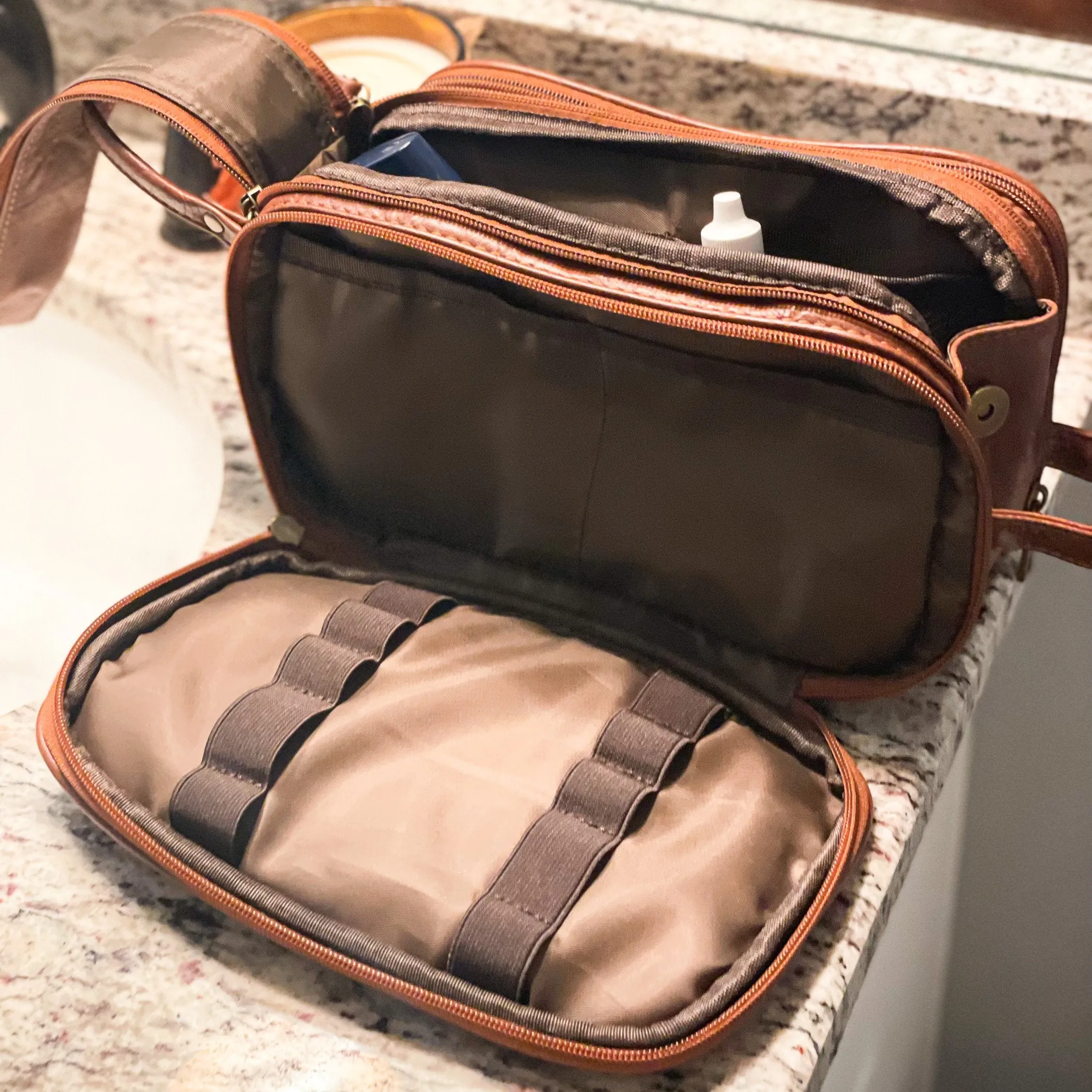 Embroidered Leather Dopp Kit