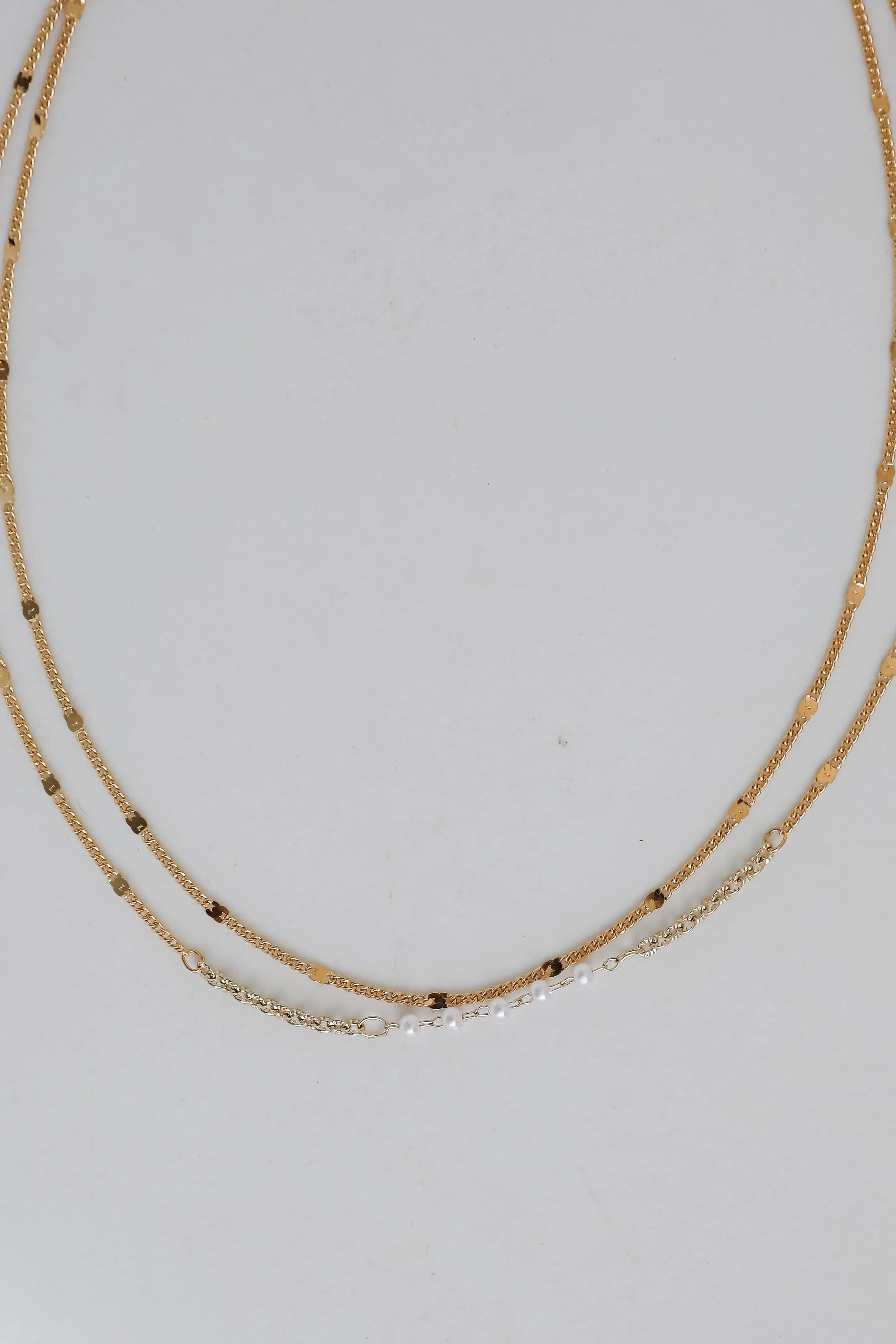 Emma Gold Pearl Layered Chain Necklace