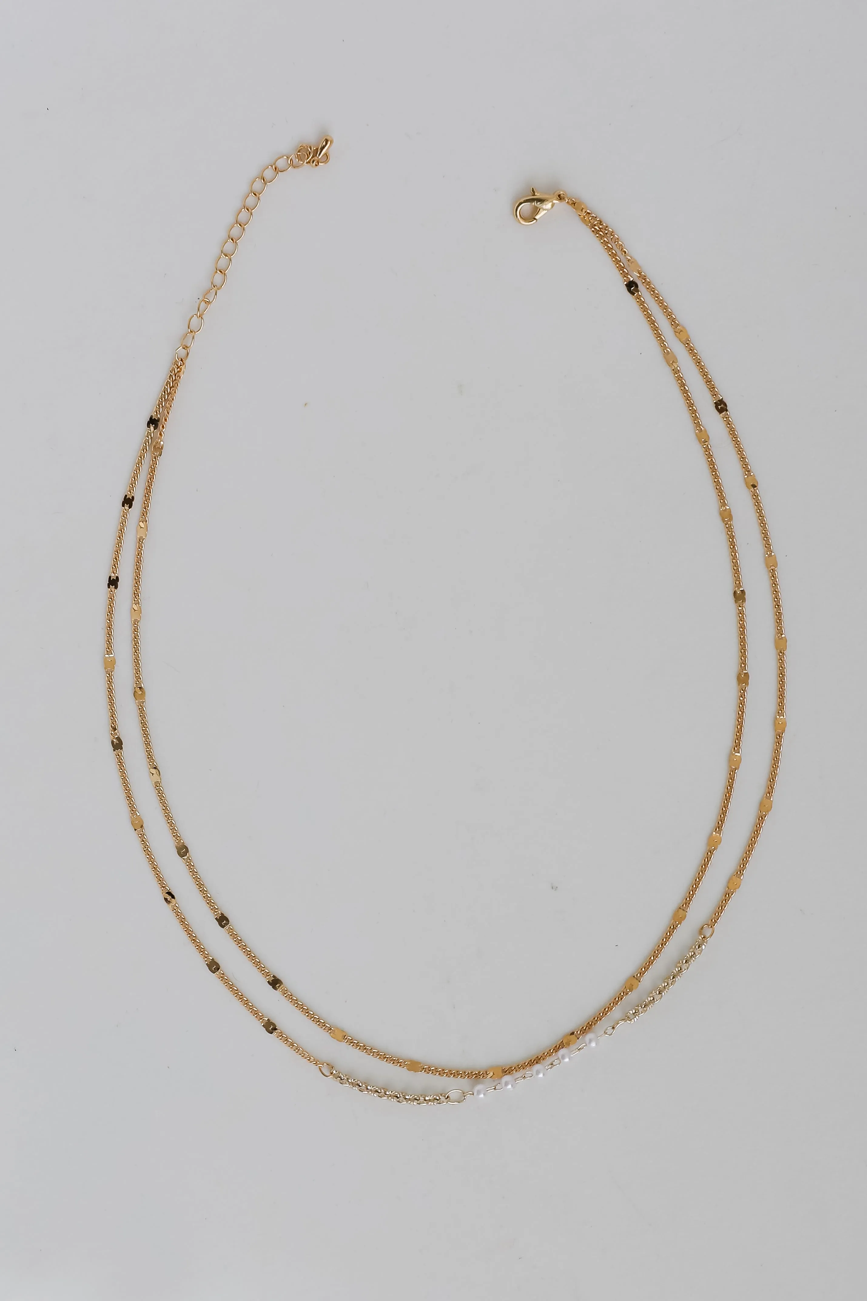 Emma Gold Pearl Layered Chain Necklace