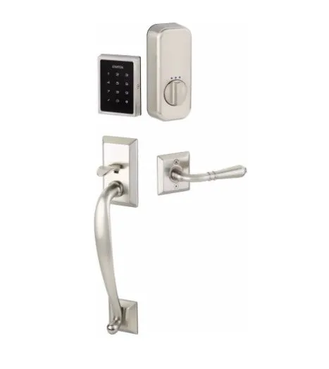 Emtek Franklin EMPowered™ Motorized Touchscreen Handle set with Ice White Porcelain Knob