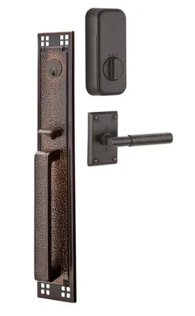 Emtek Single Cylinder Arts & Crafts Full Length Handleset EMPowered Motorized Smart Lock Upgrade With Ribbon & Reed Lever