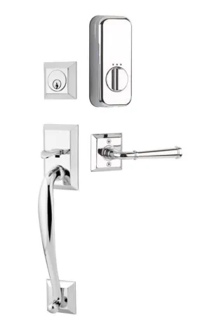 Emtek Single Cylinder Franklin Handleset EMPowered Motorized Smart Lock Upgrade With Select R-Bar White Marble Lever