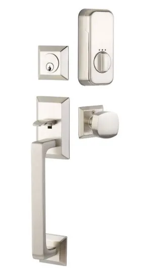 Emtek Single Cylinder Transitional Heritage Sectional Handleset EMPowered Motorized Smart Lock Upgrade With Spencer Lever