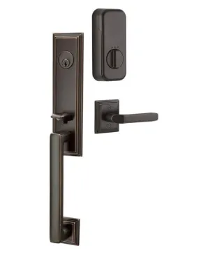 Emtek Single Cylinder Wilshire Handleset EMPowered Motorized Smart Lock Upgrade With Astoria Glass Knob