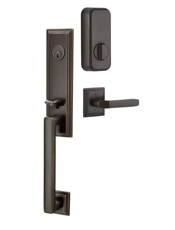 Emtek Single Cylinder Wilshire Handleset EMPowered Motorized Smart Lock Upgrade With Astoria Glass Knob