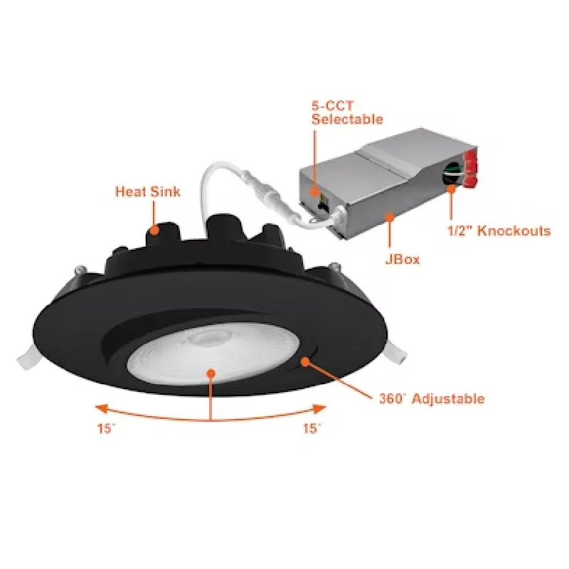 Envision LED 6" 18W Gimbal Adjustable Downlight Canless, 5CCT Selectable