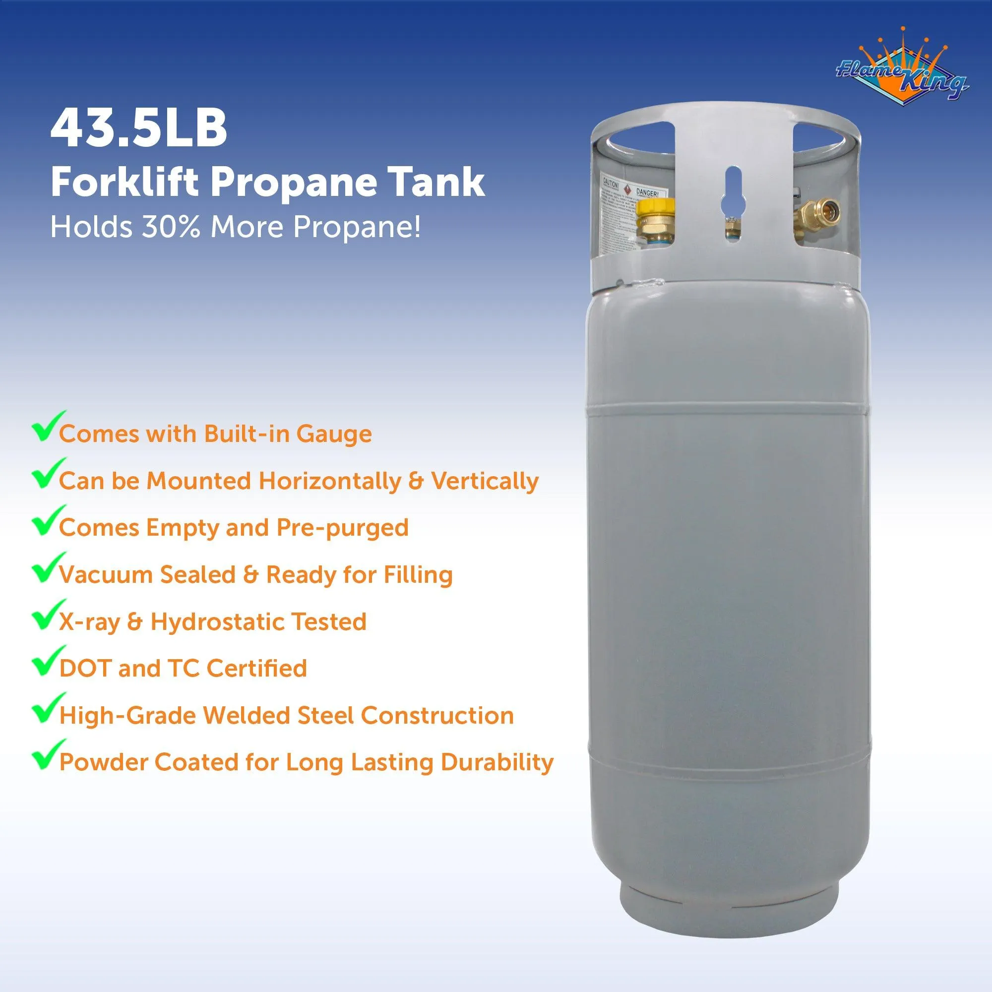 Flame King 43.5lb Forklift Steel Propane Tank Cylinder with Gauge