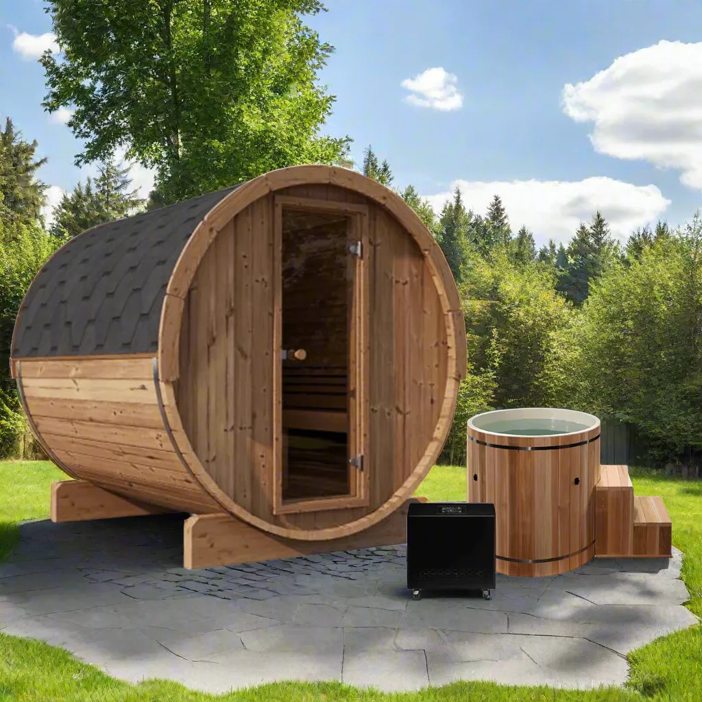 Forever Saunas 6 person Thermally Treated Outdoor Barrel Sauna Detox Package