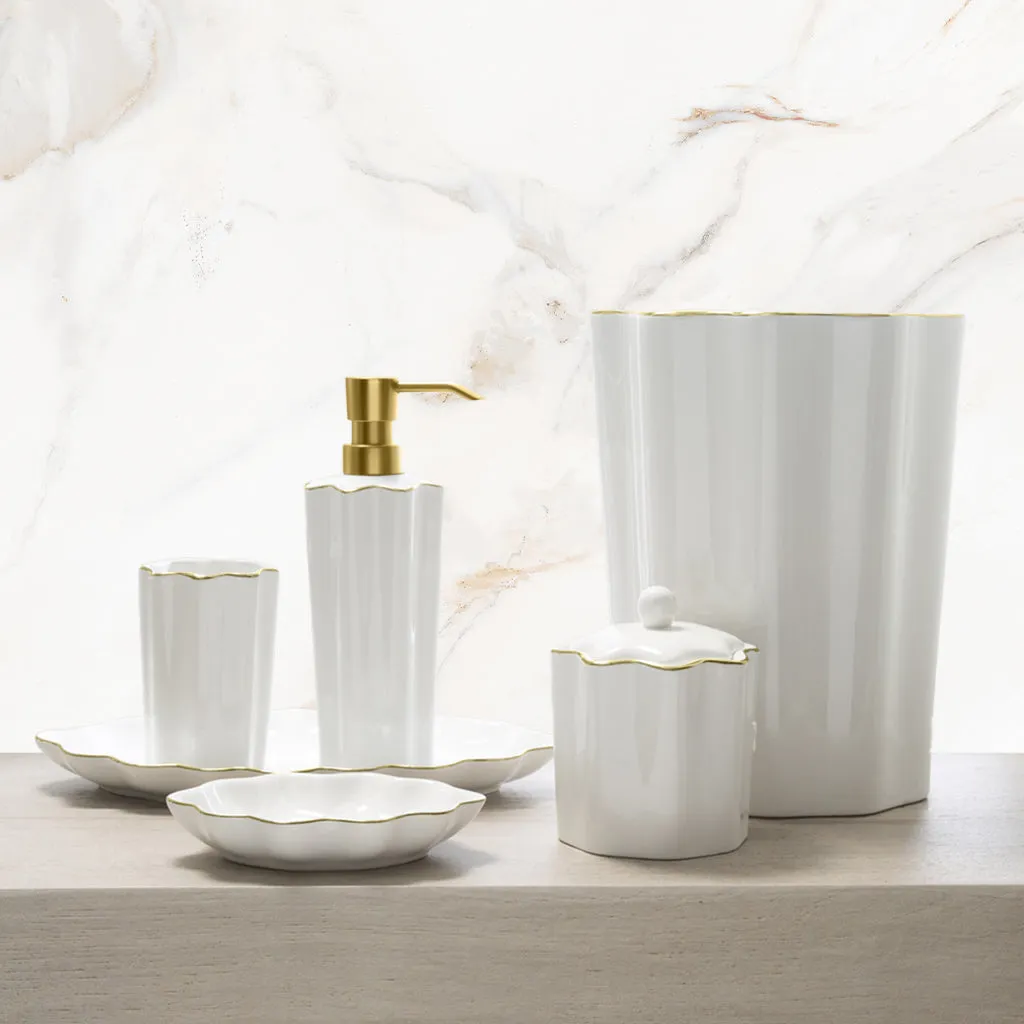 Gold Scalloped Porcelain Bath Accessories, Tumbler