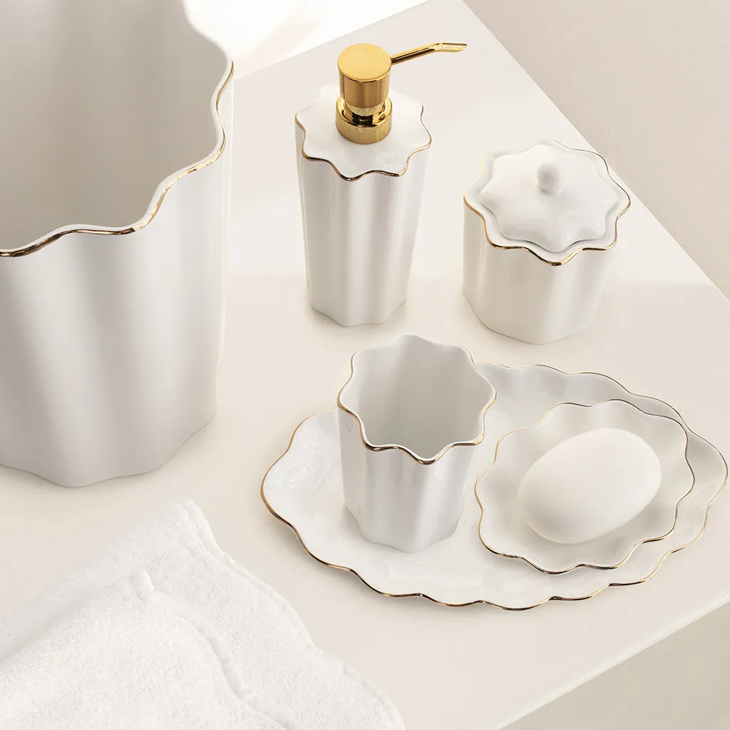 Gold Scalloped Porcelain Bath Accessories, Tumbler