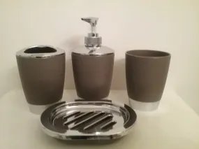 Gray and Silver Bathroom Accessory Set